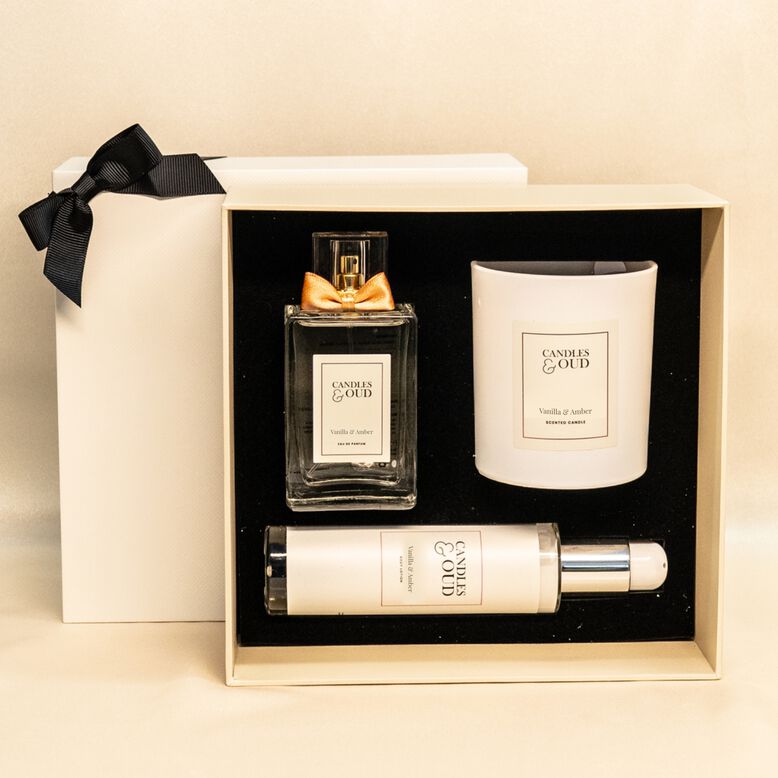 Vanilla and Amber Gift Set &#40;Candles, Body Lotion, Eau De Parfum&#41;, , hi-res